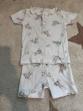Baby Loren White Bunny Print Pajama Set with Pink Accents